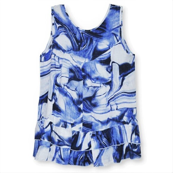 NWT PIAZZA DEL TEMPIO Italian Linen Abstract Print Tiered Blouse Top - Picture 5 of 6